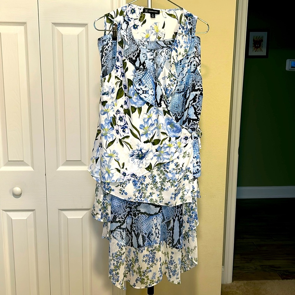 INC ASymmetrical Blue Animal Print Skirt with Matching Top